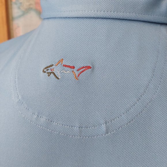 GREG NORMAN short sleeve light blue golf polo shirt pattern front men's large - Picture 7 of 11